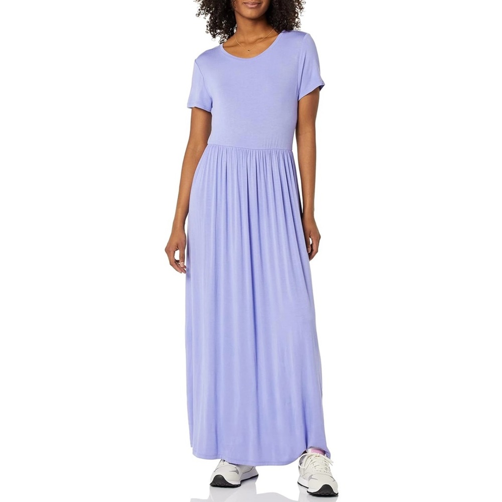 New Short-Sleeve Waisted Maxi Dress - Picture 2 of 6